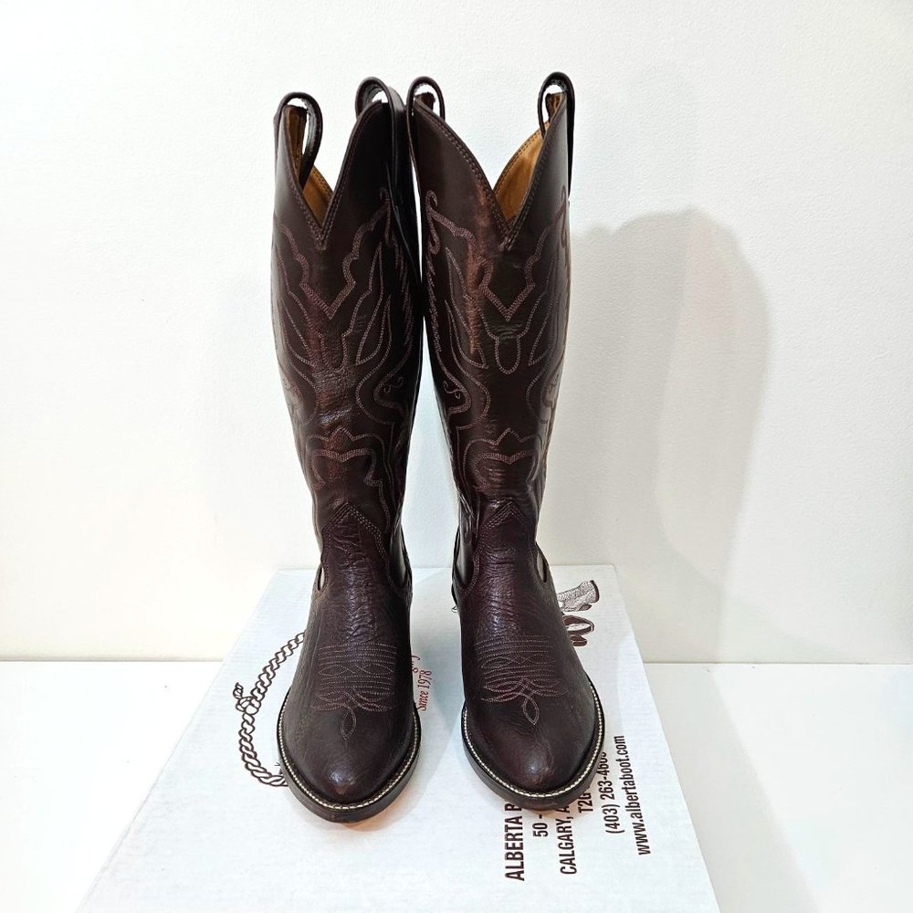 13. Cowgirl boots by Alberta Boots Co. Size 8.5 B. Brown Bullhide.